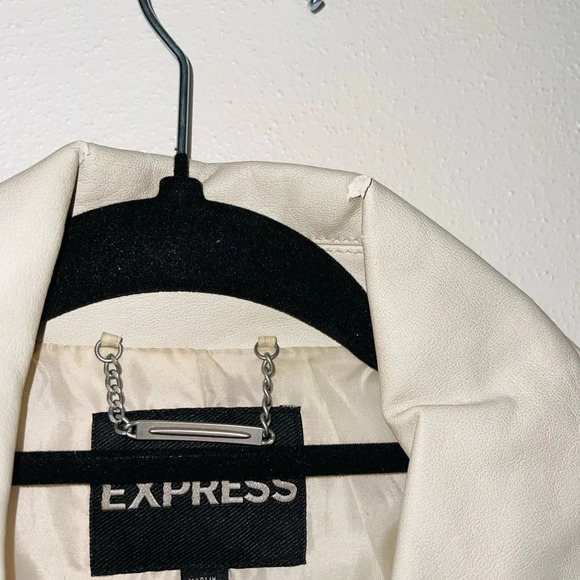 Express Cream & Tan Contrast Full Zip Leather Jacket Small Women’s - Picture 3 of 12